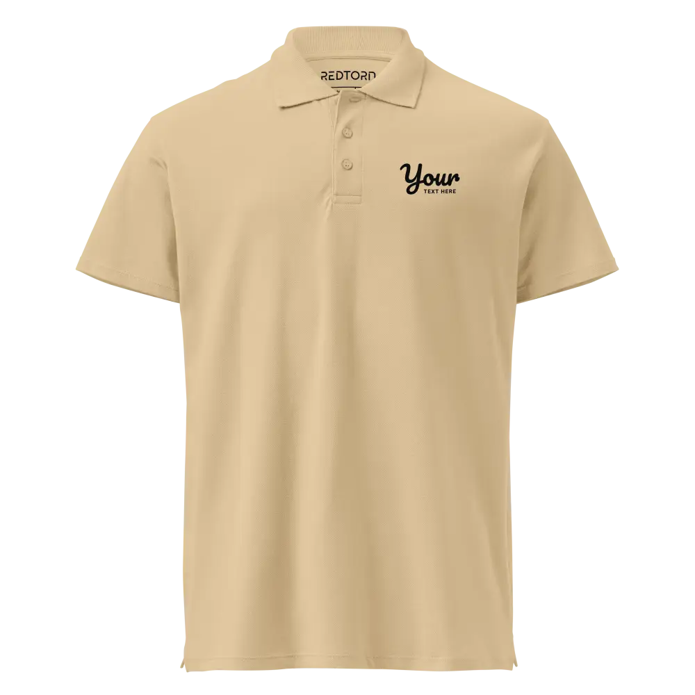 Classic charcoal polo shirt in beige with your embroidered text and brand logo on left chest