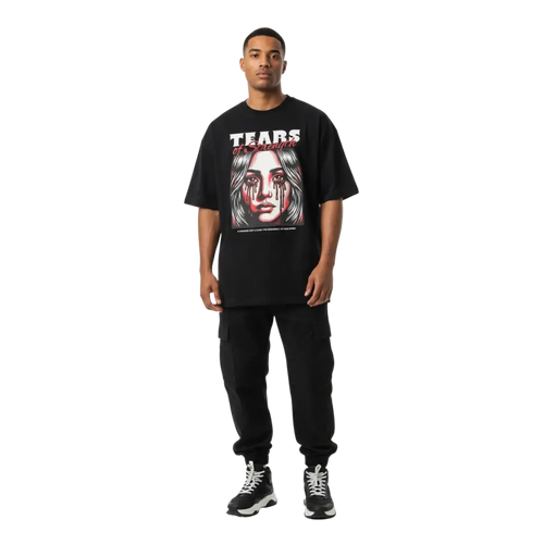 Crying woman graphic unisex adult tee with Tears of Succession print