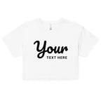 Custom streetwear crop top in white with black cursive your text here design