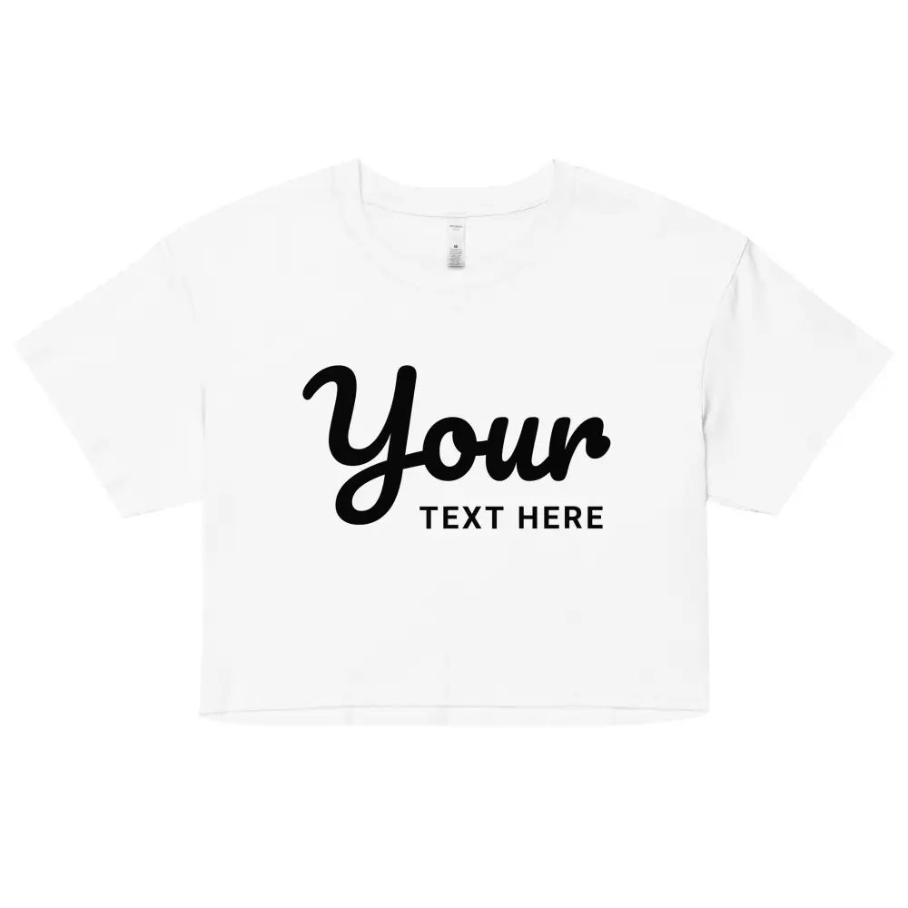 White combed cotton relaxed fit crop top with black cursive text design