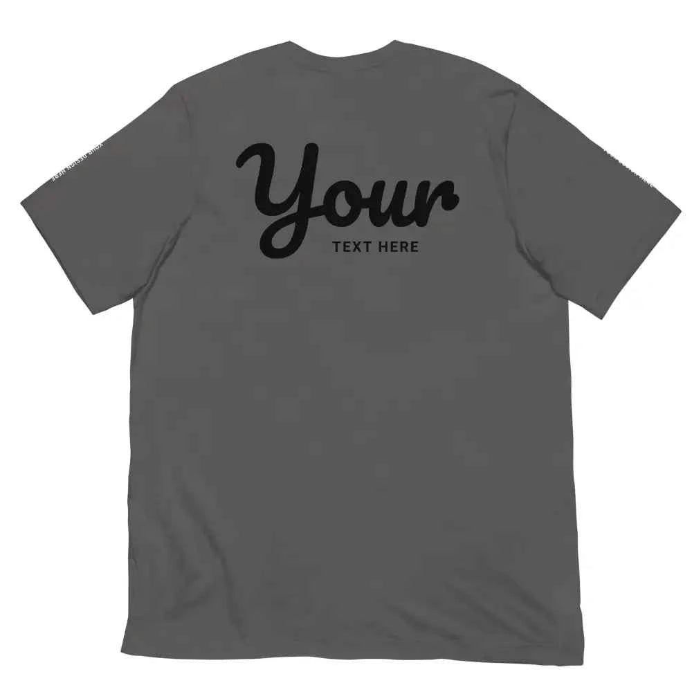 Charcoal gray custom text t-shirt with black script design from Redtorn Clothing