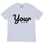 Medium white custom text t-shirt with black cursive design from Redtorn Clothing