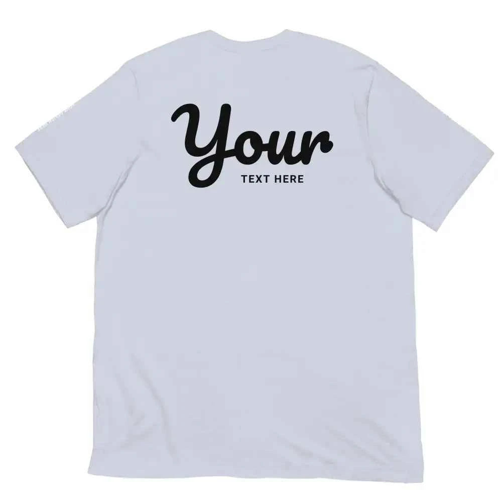 Custom Text Black T-Shirt with white short sleeves and black cursive design from Redtorn Clothing