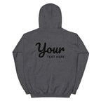Charcoal heather premium unisex hoodie with custom black text design
