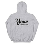 Heather gray premium unisex hoodie with black custom text design