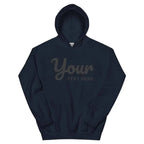 Premium unisex hoodie with custom cursive text design