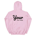 Pink premium unisex hoodie with black custom text design