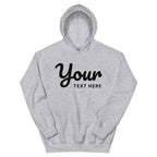 Premium unisex hoodie in heather gray with black custom text design