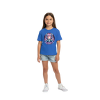 Cyber Girl Anime Kids Graphic Tee: blue short-sleeved kids clothing with purple-blue anime character