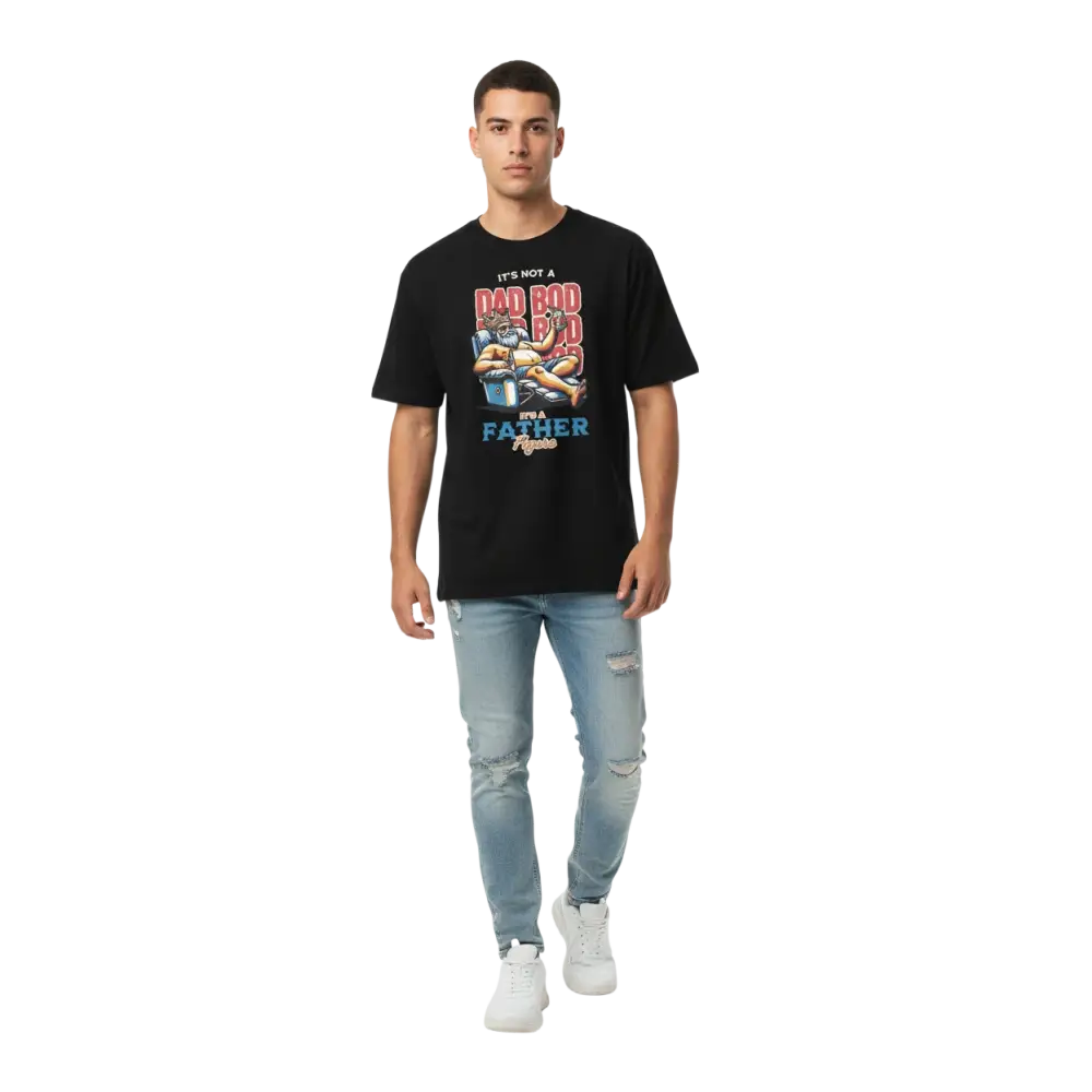 Dad bod men’s graphic tee: oversized black cotton unisex classic with father figure print