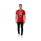 Red dad bod cotton unisex classic tee with cartoon graphic