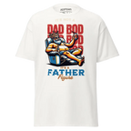 Dad Bod Beer Man graphic tee: bearded man in armchair with drink