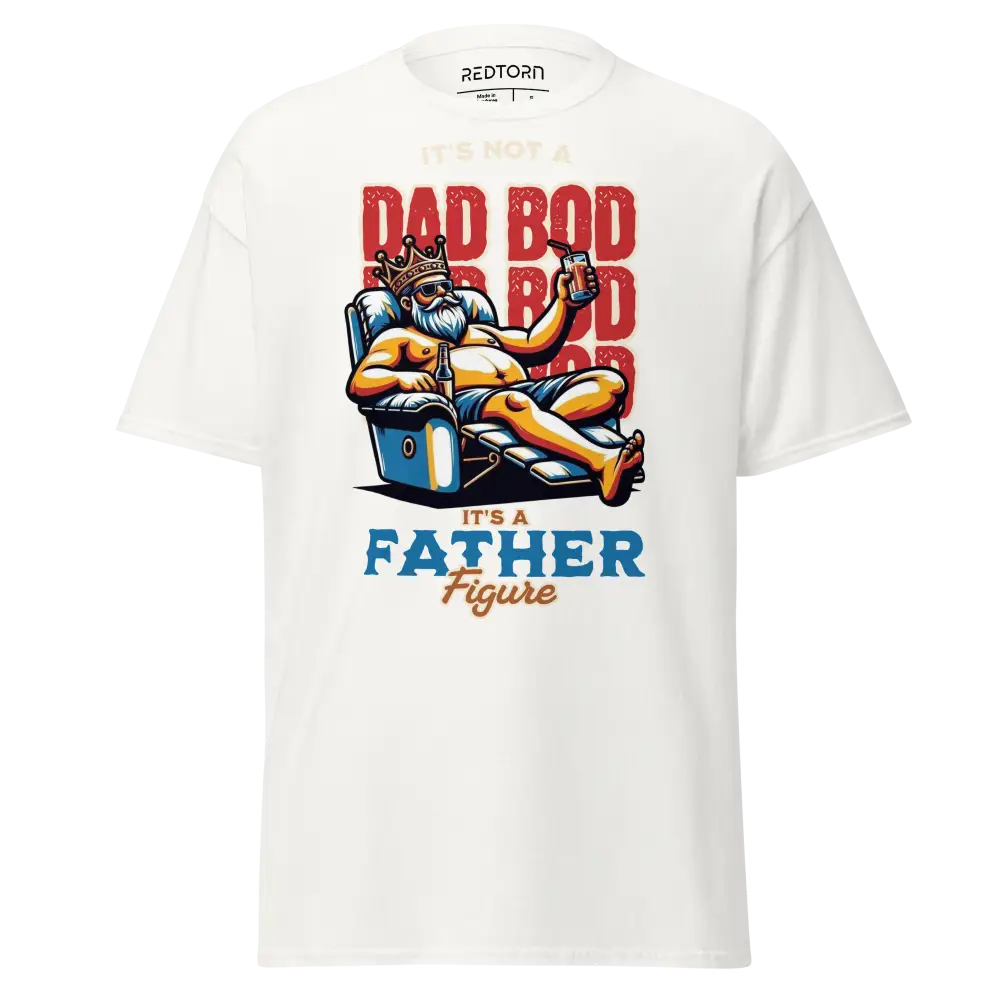 Dad Bod Beer Man graphic tee: bearded man in armchair with drink