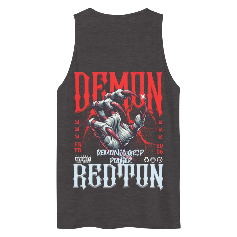 Demonic graphic unisex classic tank top with aggressive red black demon hand design