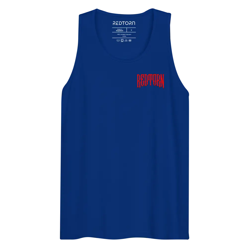 Royal blue demonic graphic unisex classic tank top with red logo