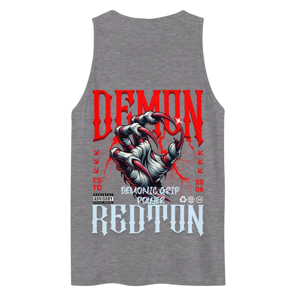 Demonic graphic unisex classic tank top with red black demon fist design