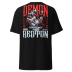 Demonic Grip Big Tee: black cotton unisex classic with red demonic text