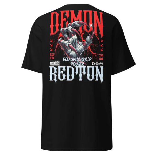 Redtorn Clothing Demonic Grip short sleeve unisex black t-shirt with red text