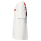 White Adidas cotton unisex classic Demonic Grip Big Tee with red black sleeve text