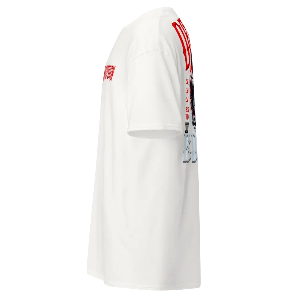 White Adidas cotton unisex classic Demonic Grip Big Tee with red black sleeve text