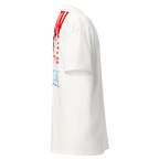 White adidas jersey with red stripes in Demonic Grip Big Tee