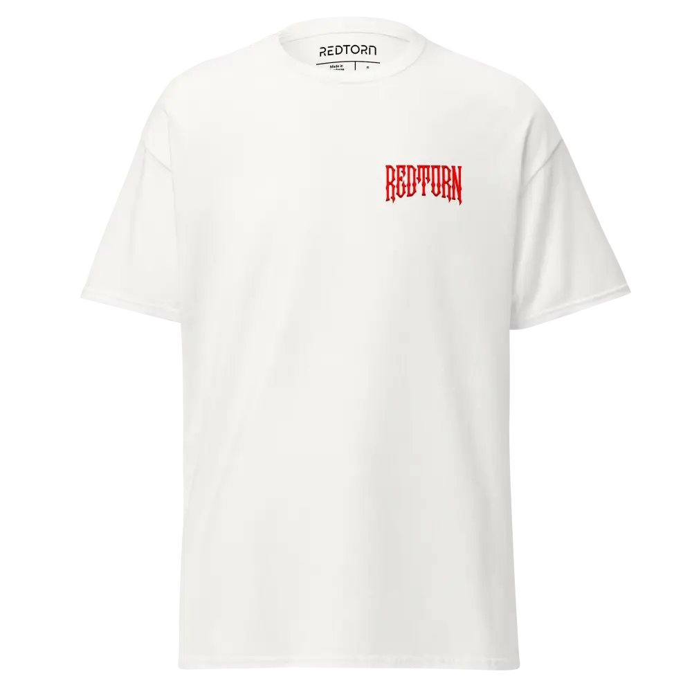 Demonic Grip Big Tee: white cotton unisex classic with red redtorn logo