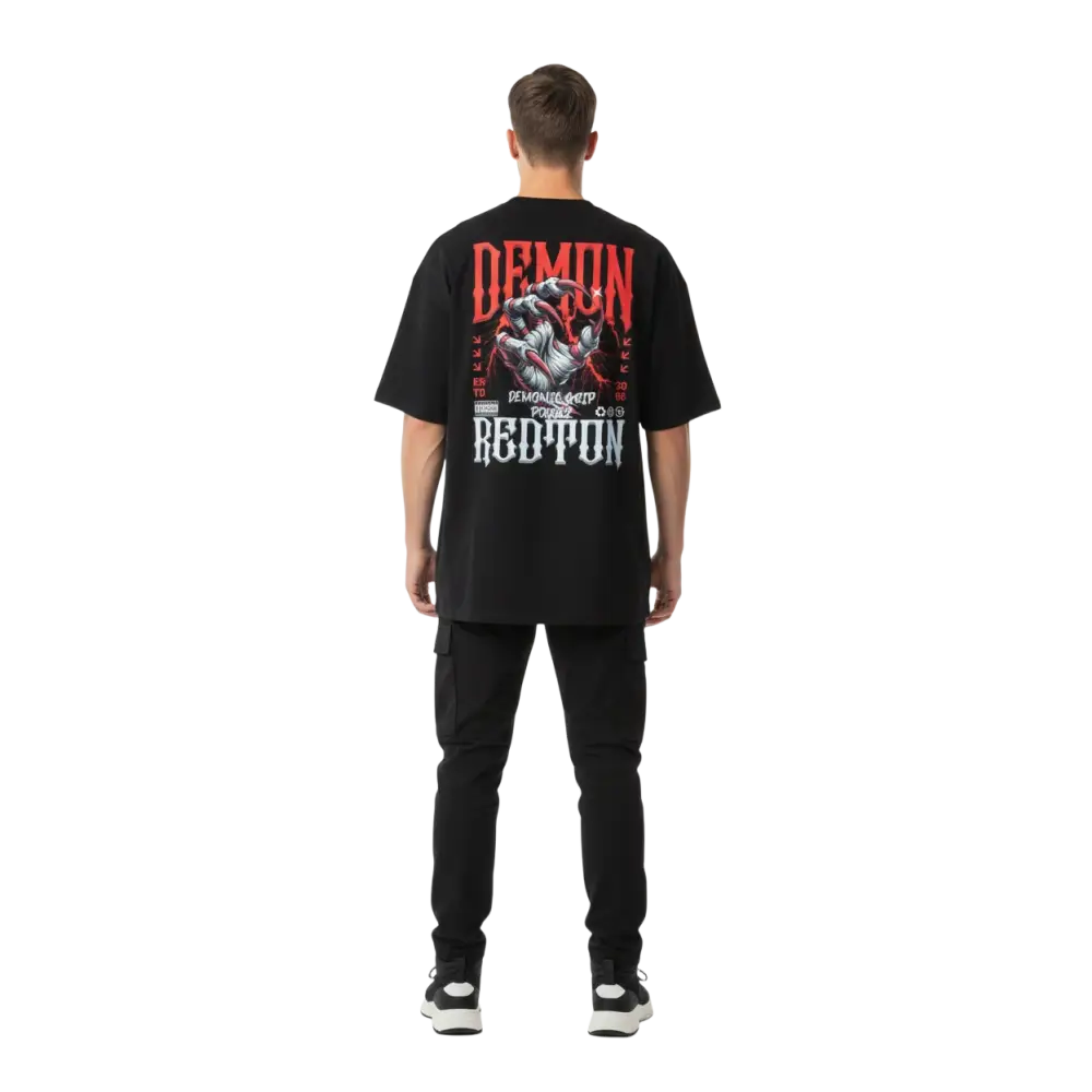 Black demonic grip cotton unisex classic big tee with bold red demon graphic