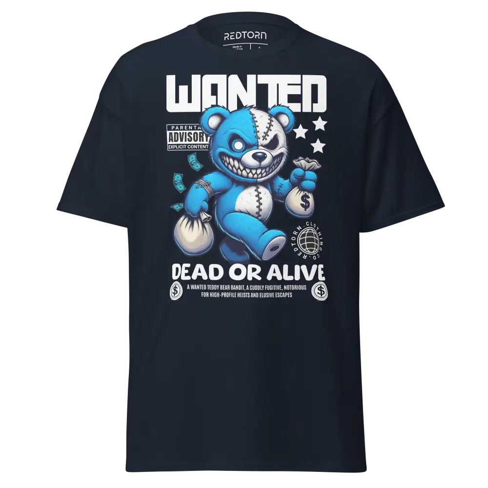 Navy blue Wanted Bear cotton unisex classic tee with teddy bear graphic