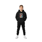 Eternal hope floral kids hoodie with black fabric, white and gold text, abstract colorful flowers