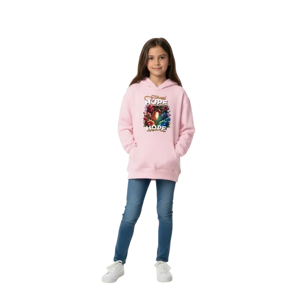 Pink eternal hope floral kids hoodie with colorful graphic design