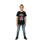 Eternal Hope Floral kids tee: black shirt with gold and white lettering above colorful glowing floral design