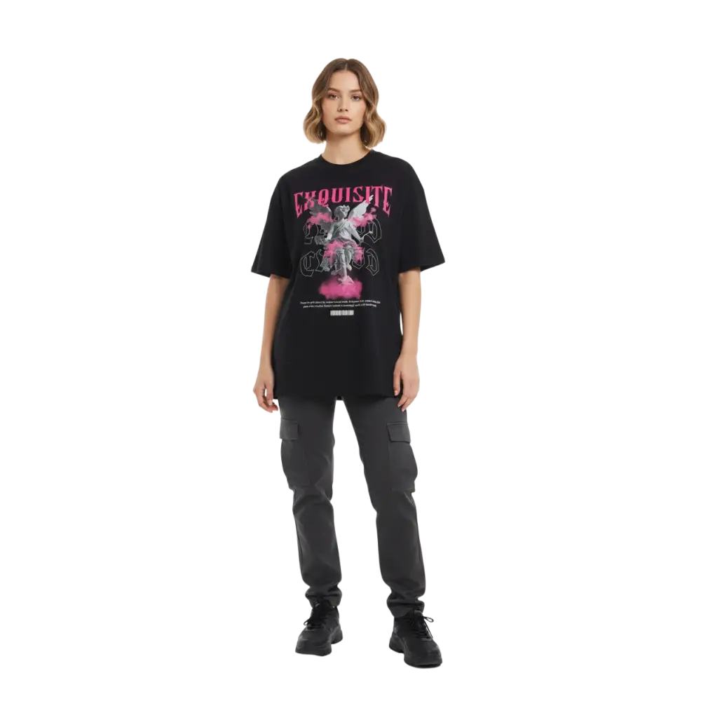 Exquisite Cupid graphic cotton classic big tee with pink exquisite print