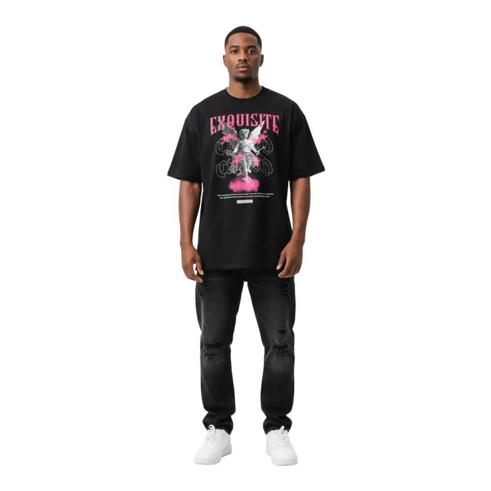 Exquisite Cupid graphic cotton classic big tee with pink angel print