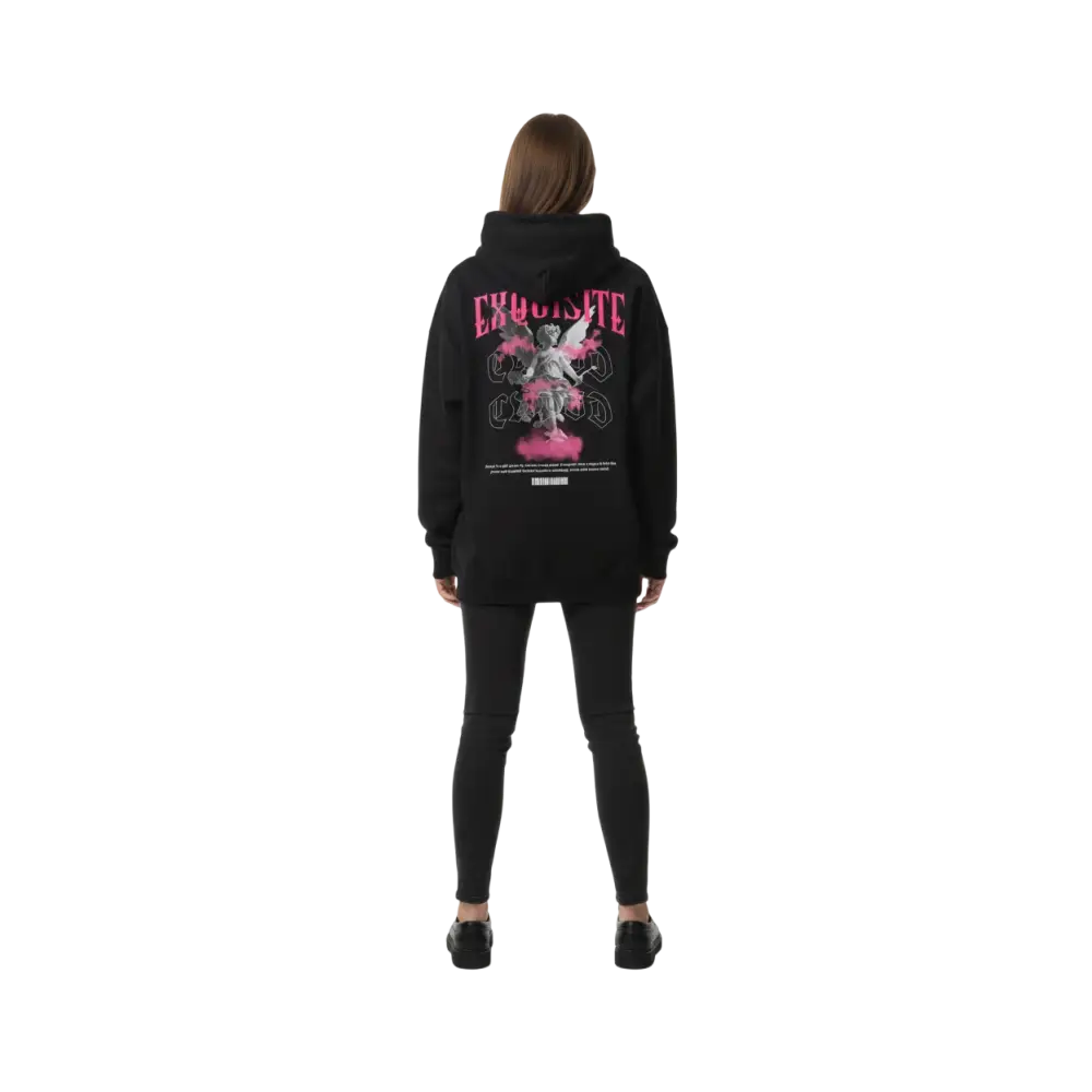 Exquisite unisex hoodie with pink and gray angel graphic design