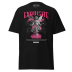 Exquisite Cupid graphic cotton classic black tee with pink woman in flight design and redtoan brand