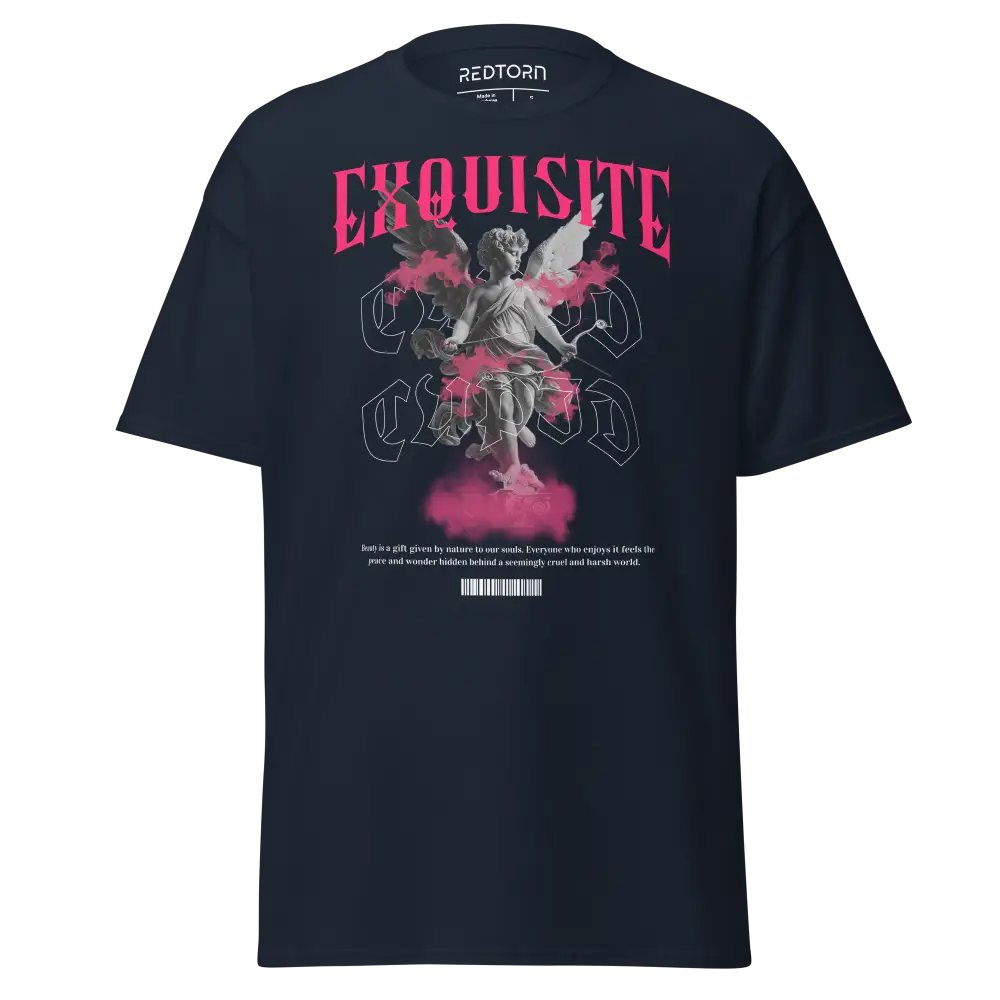 Exquisite Cupid navy blue graphic cotton classic tee with angel and red trim