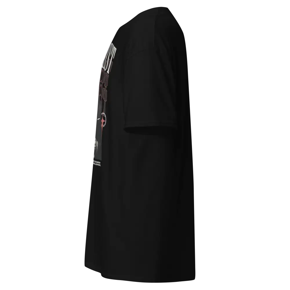 Cotton unisex classic graphic tee with black leather duffle bag design