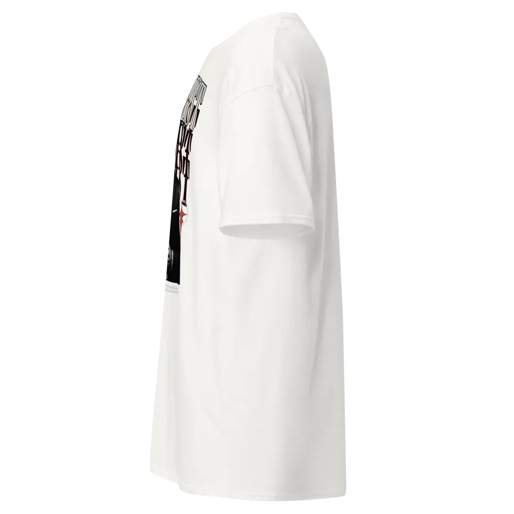 Cotton unisex classic graphic tee with Extremist Suit design on white back