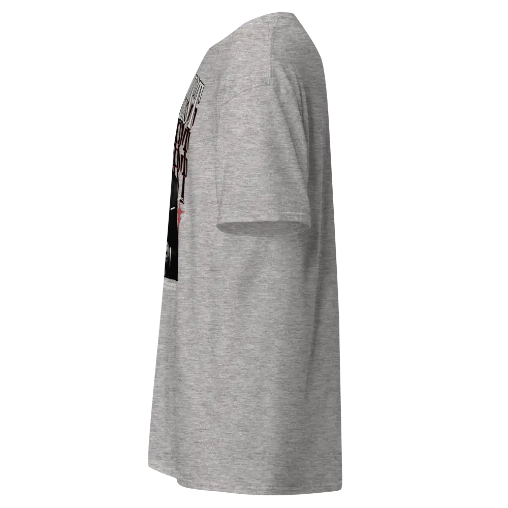 Cotton unisex classic Extremist Suit graphic tee in heather gray with back pocket design