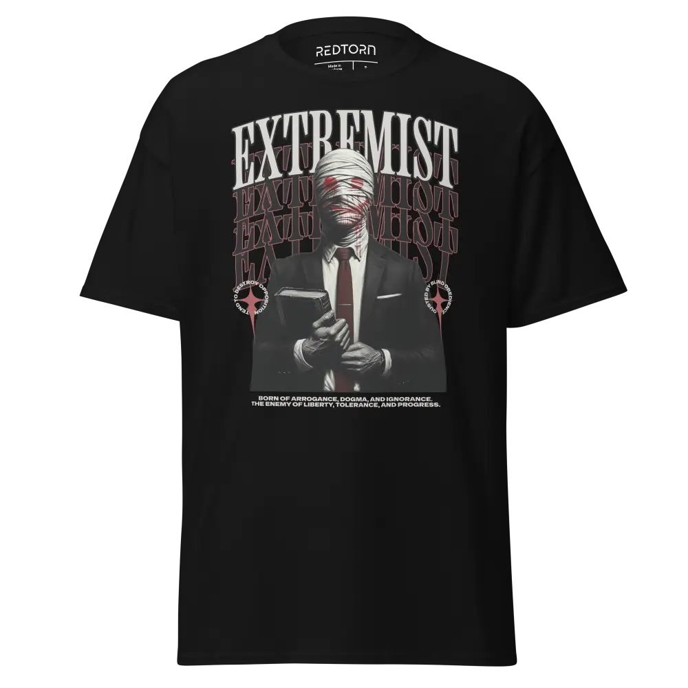 Cotton unisex classic graphic tee with extremist suit design in unapologetic style