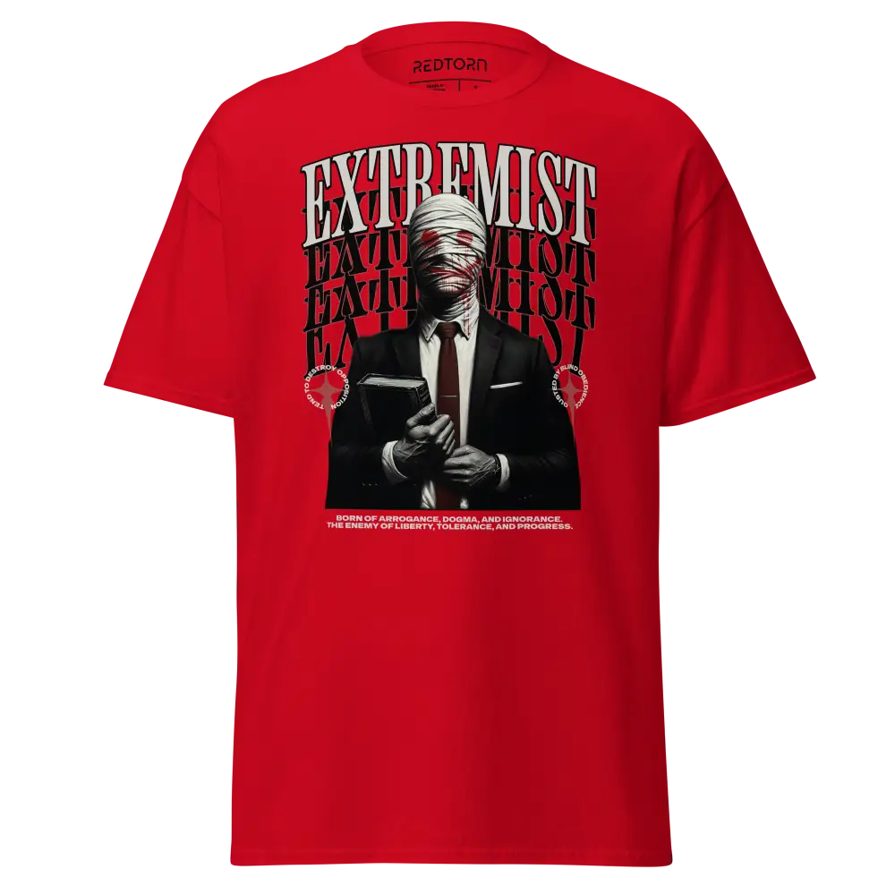Cotton unisex classic graphic tee with extremist suit design in unapologetic style