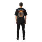 Fire skull graphic cotton unisex classic tee with flames and redion text