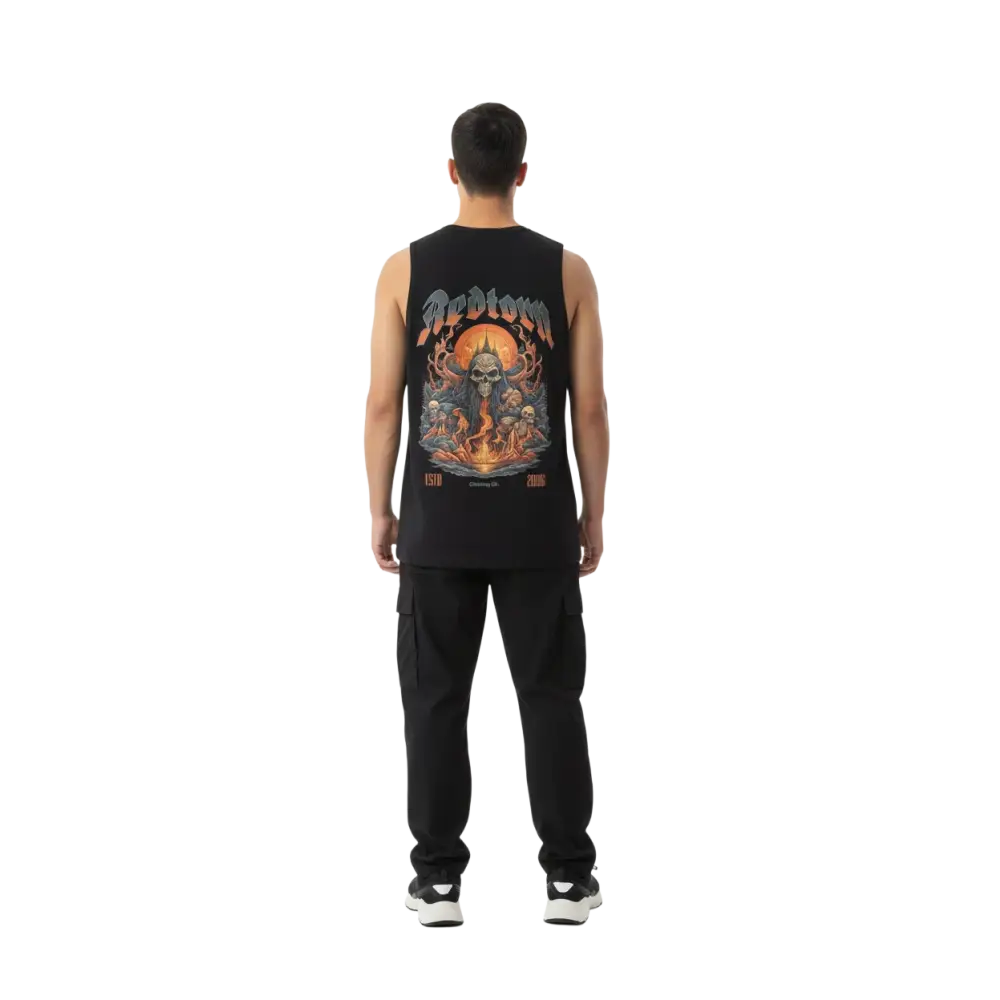 Fire skull graphic premium tank top with redstorm and skull imagery