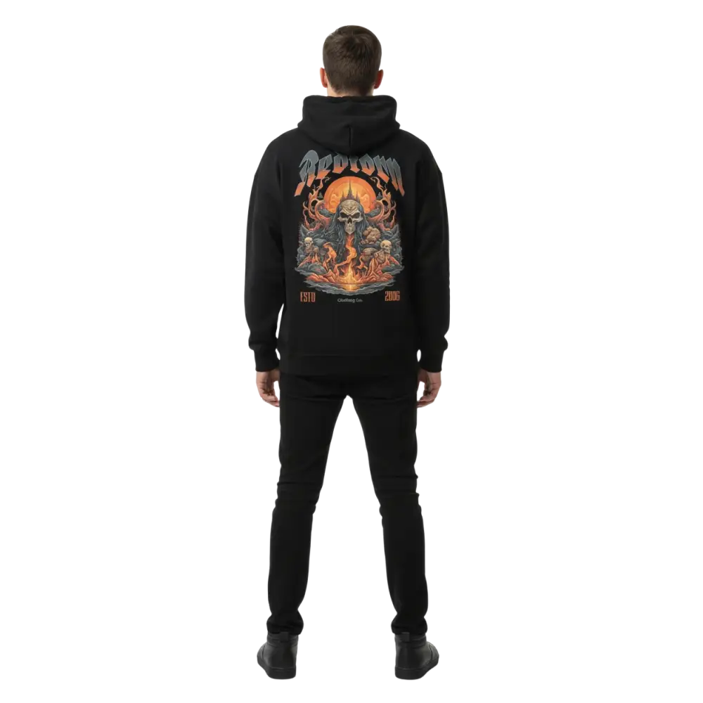 Fire Skull Premium Unisex Hoodie with fiery skull graphic design