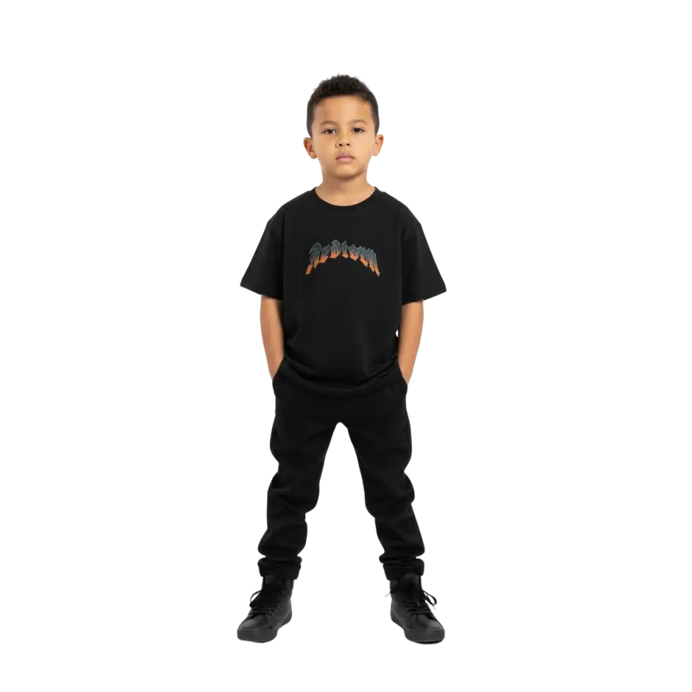 Flaming skull kids cotton t-shirt with colorful reddow graphic