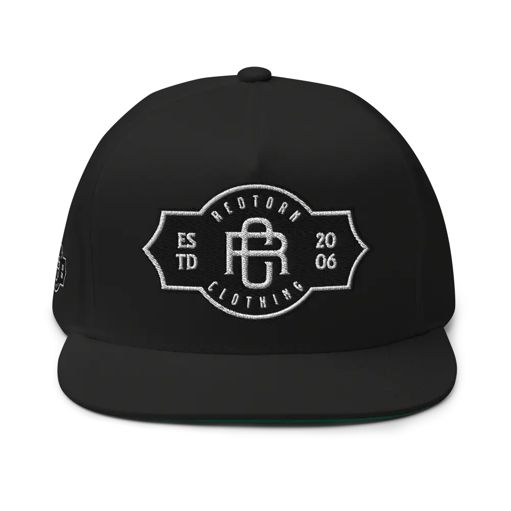 RC Monogram Flat Bill Snapback Cap with embroidered logo, unisex headwear