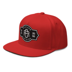 Red RC Monogram Flat Bill Snapback Cap with black and white logo