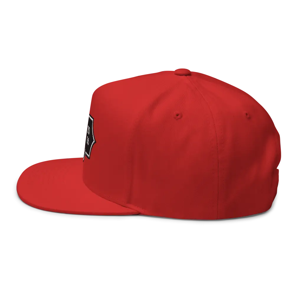 Red RC Monogram Flat Bill Snapback Cap with white logo