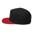 RC Monogram Flat Bill Snapback Cap in black and red with white logo