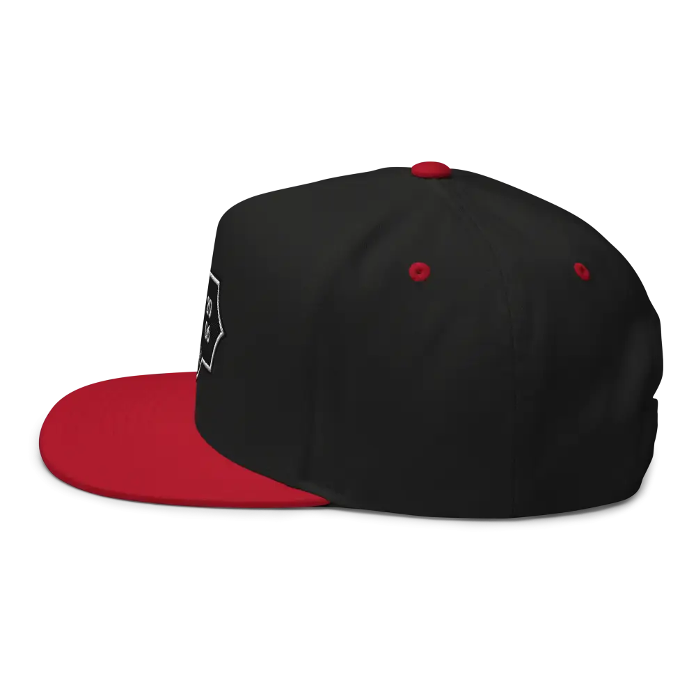 RC Monogram Flat Bill Snapback Cap in black and red with white logo